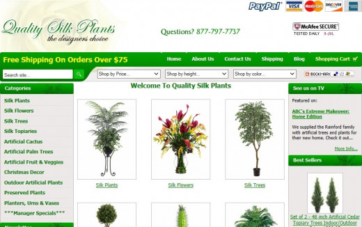 Amazing silk flower arrangements and artificial plants can be found online. Try QualitySilkPlants.com to start.