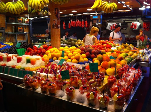  A stall in La Boqueria Market.