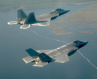 USAF F-22A (top) and USMC F-35B (bottom) Stealth Fighters
