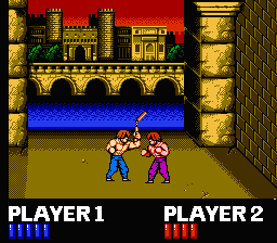 Mode B Action! The Only 2 Player Part of the Game. When You Do The Move With the Nunchucks Pictured Here, It's Basically Impossible to Hit The Other Player. In Other Words, Technos Clearly Spent a Long Time Developing Mode B.