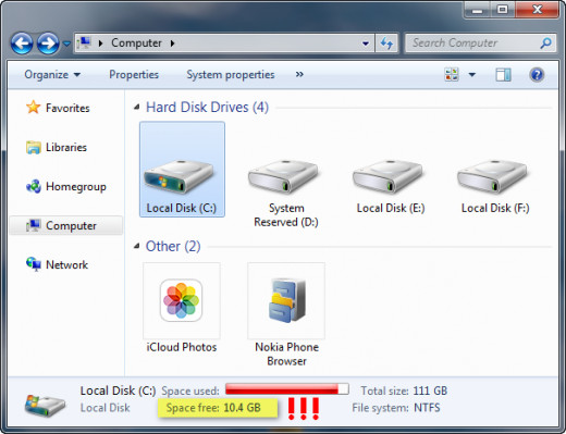 Windows drive C:\ lacking ample free space due to growing iOS Backup folder