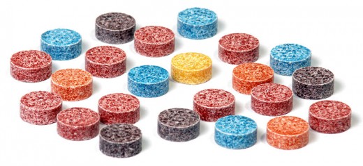 Razzles candy are round and turn into gum.