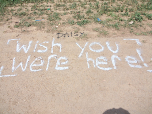 There were also messages spray painted on the trail up to the cars.