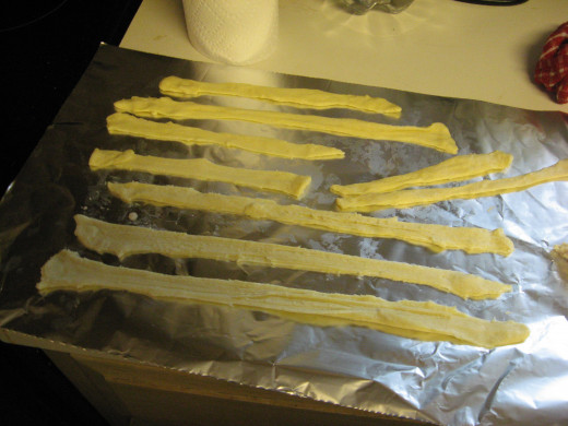 Make pastry strips from remaining dough.