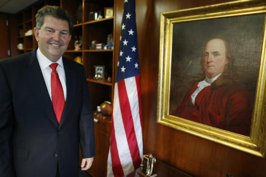 Even though it's only a portrait, the disapproval of the first postmaster for this latest rendition tends to show through the painting 240 years later.