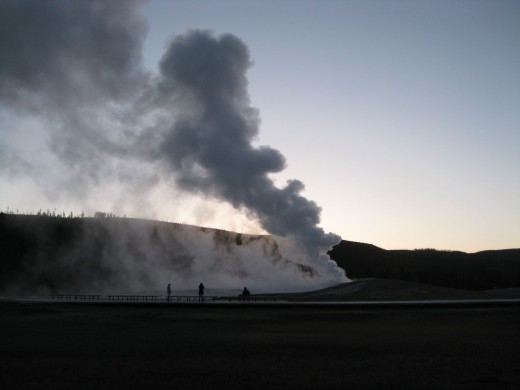 Old Faithful in the morning, before the tourist rush comes.