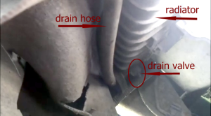 Locate the drain valve on the very bottom of the radiator at the left or the right hand side.