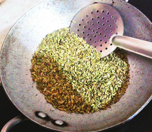 First in a heated pan, just roast the fennel seeds
