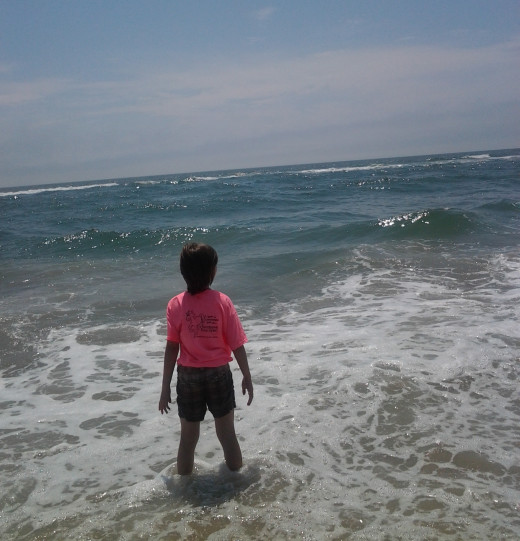 Playing in the surf of the Atlantic Ocean