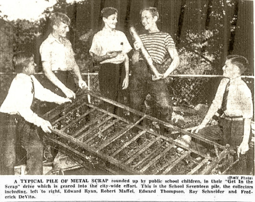 Yonkers children participate in scrap drive for the World War II war effort.