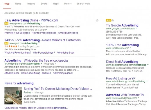 Sponsored search results come first on Google