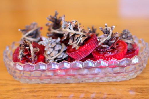 These pine cone fire-starters look great in a container on the mantel above the fireplace!