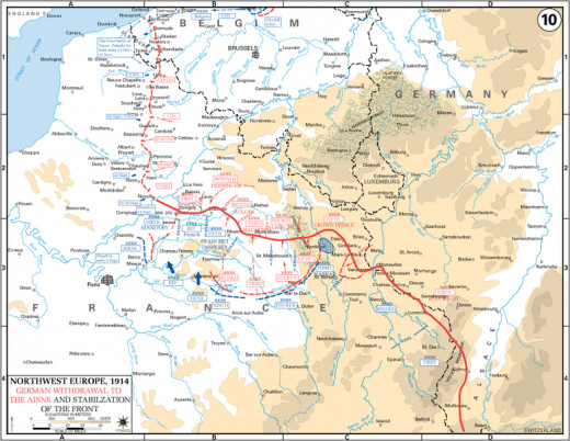To avoid striking France's border defences head on, the Schlieffen Plan provided for France to be attacked via neutral Belgium. In the event, German troops overran much of northern France but failed to reach Paris.
