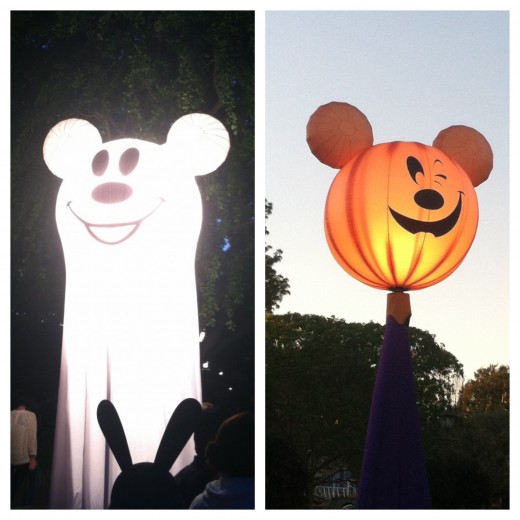 This is a Mickey ghost located outside the Haunted Mansion and a friendly Mickey pumpkin can be found throughout the park. They are typically located near trick-or-treat stations.