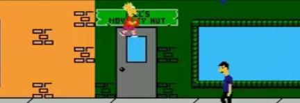 The game designers felt that it was logical for Bart to be able to stand on a closed door with no obvious surface to stand on. This is the logic that went into this game. This is why the game sucks. It was programmed by idiots.