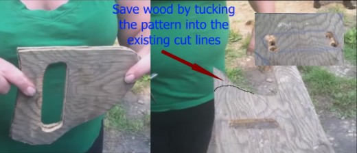 Trace out the second handle section and drill holes in the inner handgrip then cut the inner handgrip out and cut the handle off the plywood sheet and compare the two handle sections. 
