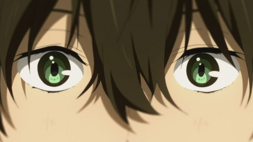 Houtarou Oreki's signature green eyes.