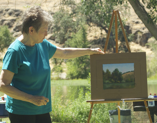 My photo of Halley Grant and her painting at Lost Lake, June 2014.