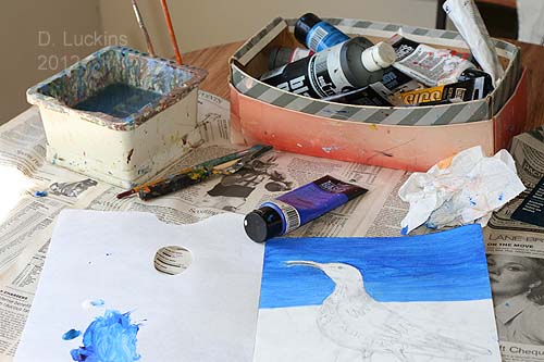 My painting supplies.  The painting I was trying to complete at that time was the "Last Curlew Calls to His Ancestors".