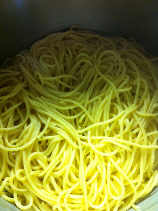 Noodles are cooked to perfection and lightly tossed with olive oil. 