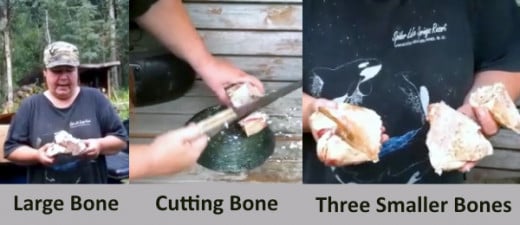 It only takes a few minutes to cut up one large bone into three different sizes.