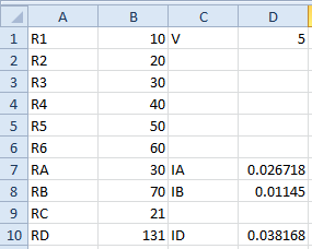 Branch Currents IA and IB. IA = (RB / (RA + RB)) * ID and IB = (RA / (RA + RB)) * ID.