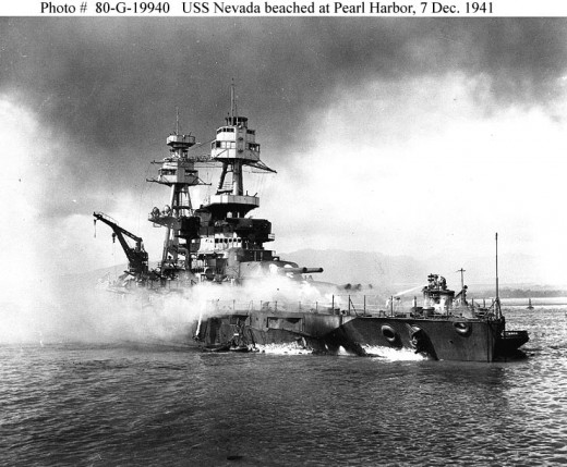 USS Nevada beached at Pearl Harbor