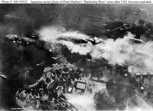 Japanese Aerial Photo of Battle Ship Row 