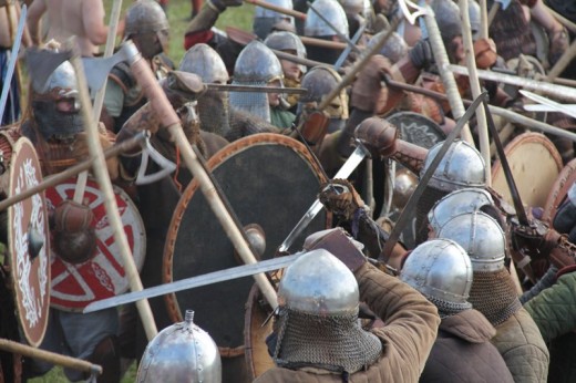 Battling the Saxons, shield-walls collide - could be at Ashingdon or Maldon, or any one of a thousand confrontations between the 9th-11th centuries