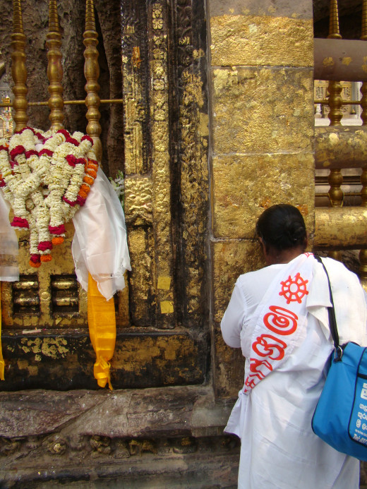 Pilgrim Prays At Vajrasana Enclosure, Bodh Gaya