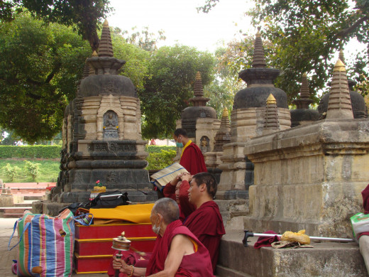 Monks Meditate Among Stupas, Bodh Gaya
