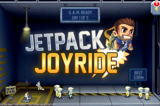 The title screen of Jetpack Joyride also incorporates the first part of the game!