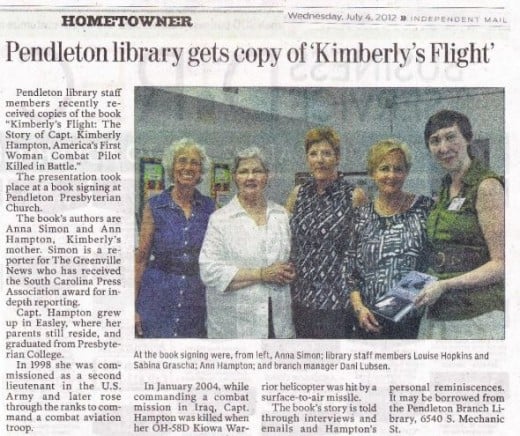 Kimberly's Flight present to Pendleton Library