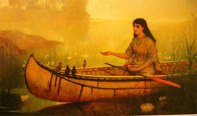 Minnehaha Feeding Birds by Frances Anne Hopkins. One of the many artistic responses to Henry Wadsworth Longfellow's "The Song of Hiawatha."