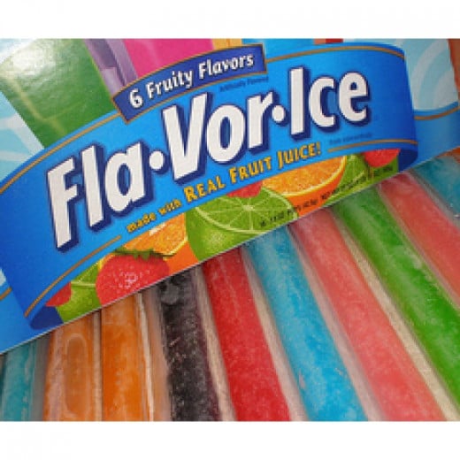 Fla-Vor-Ice Ingredients: Water, High Fructose Corn Syrup, Fruit Juice (Contains One or More of the Following: Apple, Grape or Pear Juice from Concentrate), Contains Less than 2% of the Following: Citric Acid, Natural and Artificial Flavors, Sodium Be