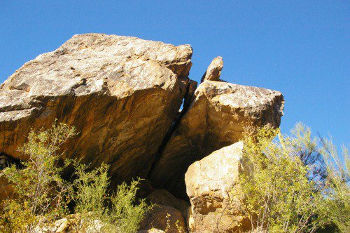 Mountain lion rocks. The shady hole is said to provide shelter for them.