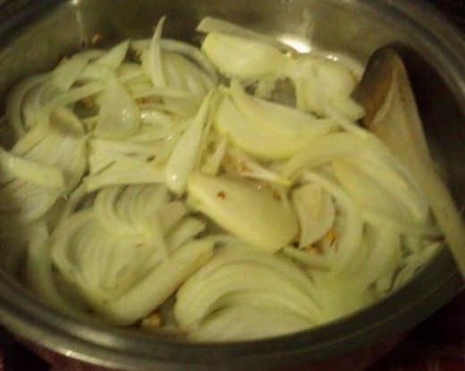 Sauteing onions.