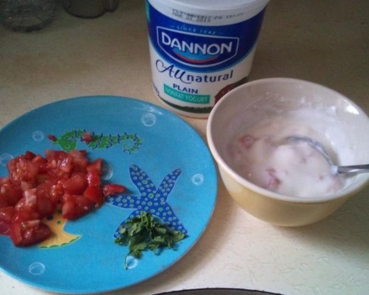 Putting together a simple raita.