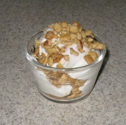 Greek yogurt parfait with crunchy granola.