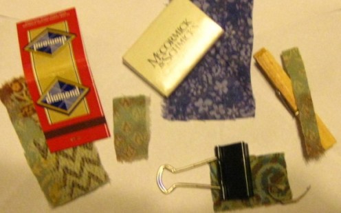 Fabric cut in pieces.