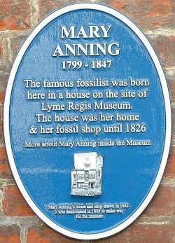 Plaque at the site of Mary Anning's home and shop.