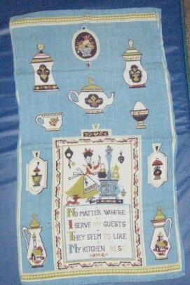 Blue vintage tea towel, linen with saying.