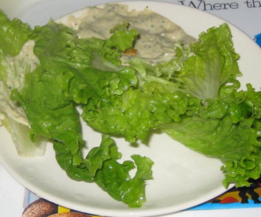 Hummus salad. Serve a dollop of hummus with small baby lettuce leaves for easy dipping. Delicious!