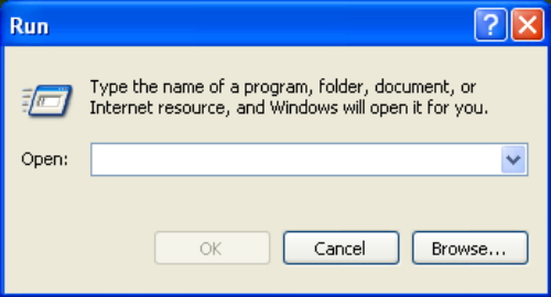 The Run dialog window.