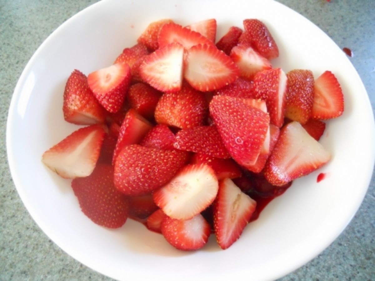 I add 4-1/2 cups of cleaned, stemmed strawberries.