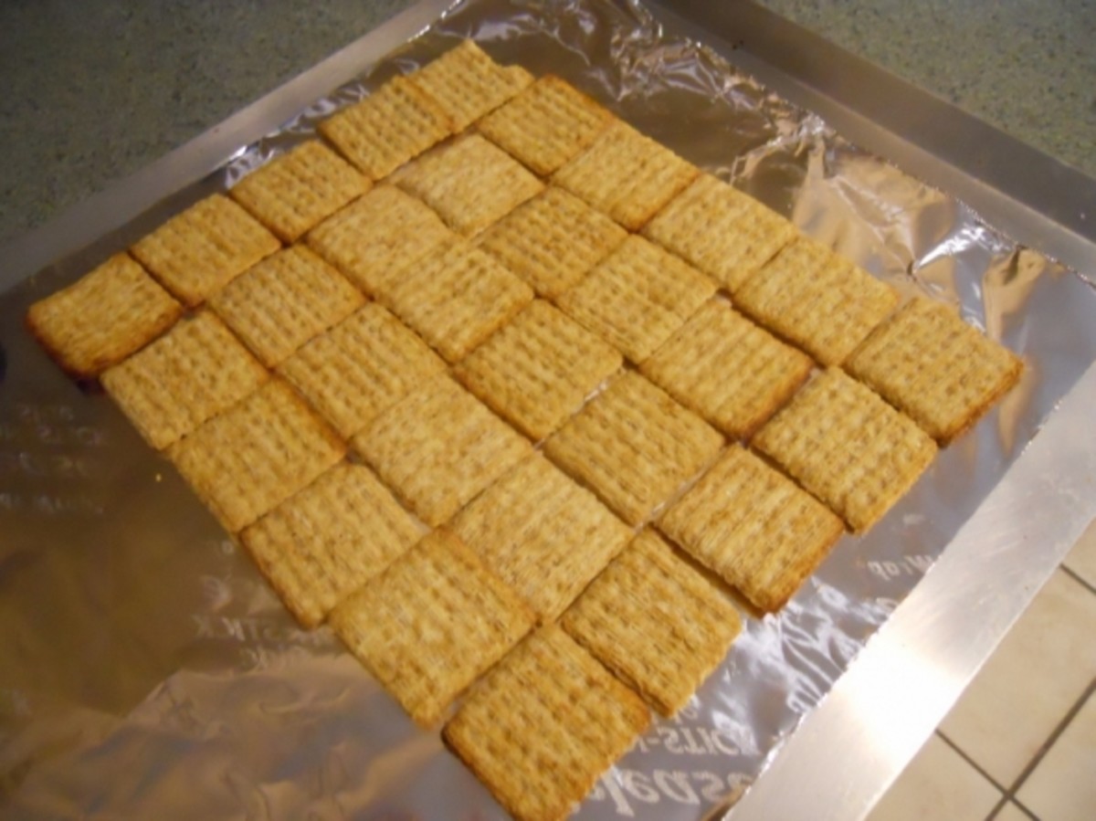 Arrange crackers with edges touching, keeping gaps to a minimum