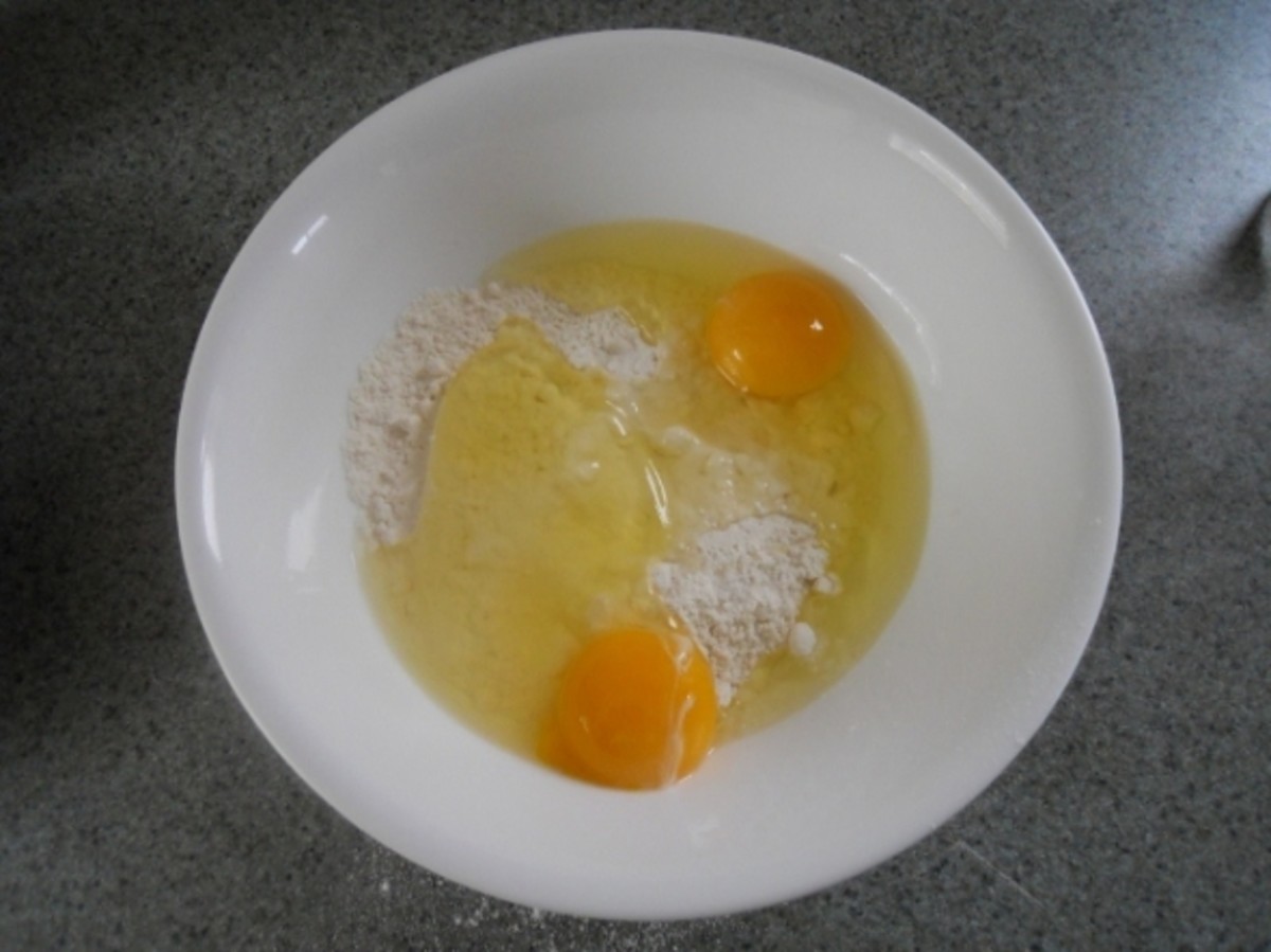 Flour and salt with two eggs added.