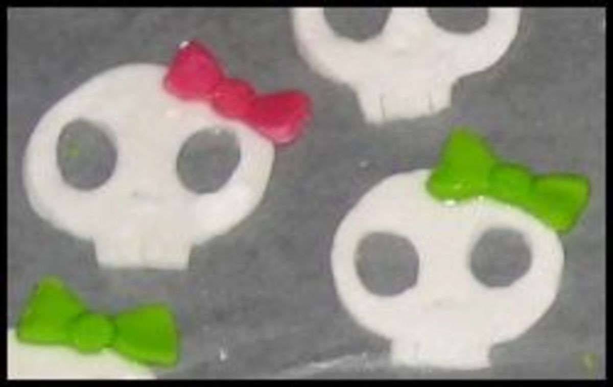 The bows glue right onto the fondant skulls with a drop of water.