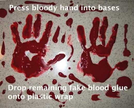 Image of bloody hand prints from mixed text and photo tutorial for a Halloween craft