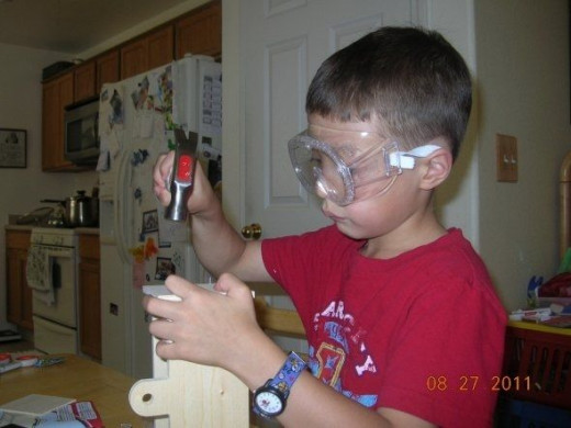 My son with his new tool set